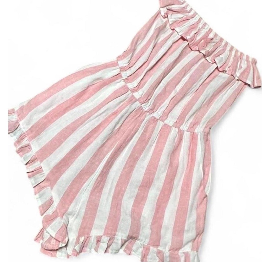 BILLABONG Pink & White Stripped Strapless School Girl Romper Pockets Ruffles
